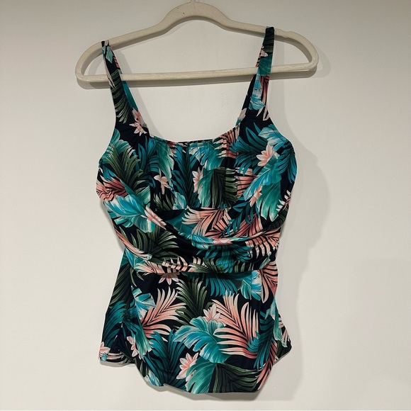 Lands' End Size 12 Wrap Underwire Tankini Top Swimsuit Tropical Palms - Picture 1 of 4